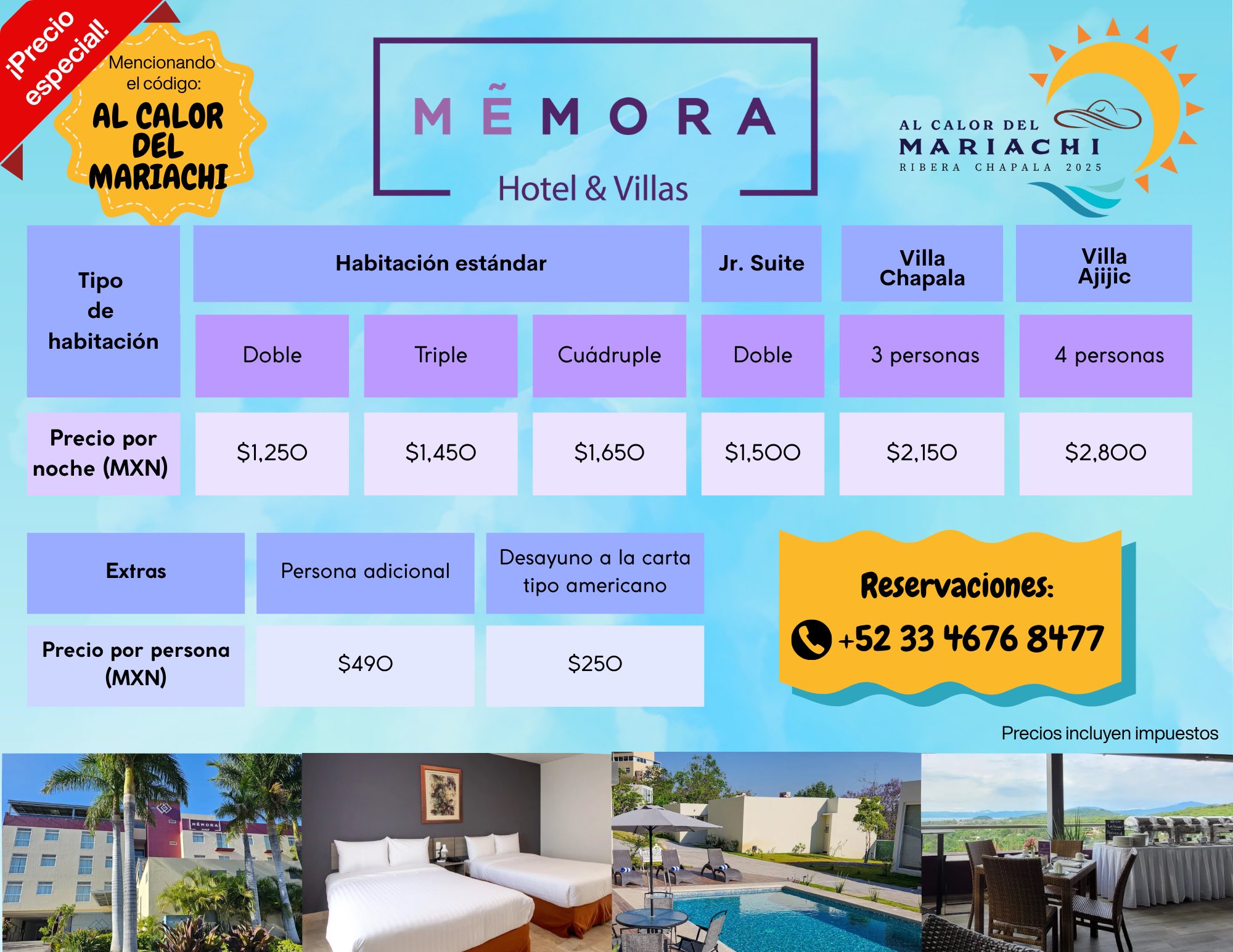 precios hotel Mémora sede ACM
